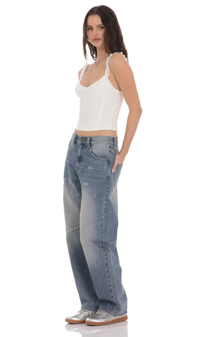 Distress Barrel Jeans in Faded Denim
