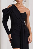 Surprise Black One Sleeved Corset Mini Dress With Draping