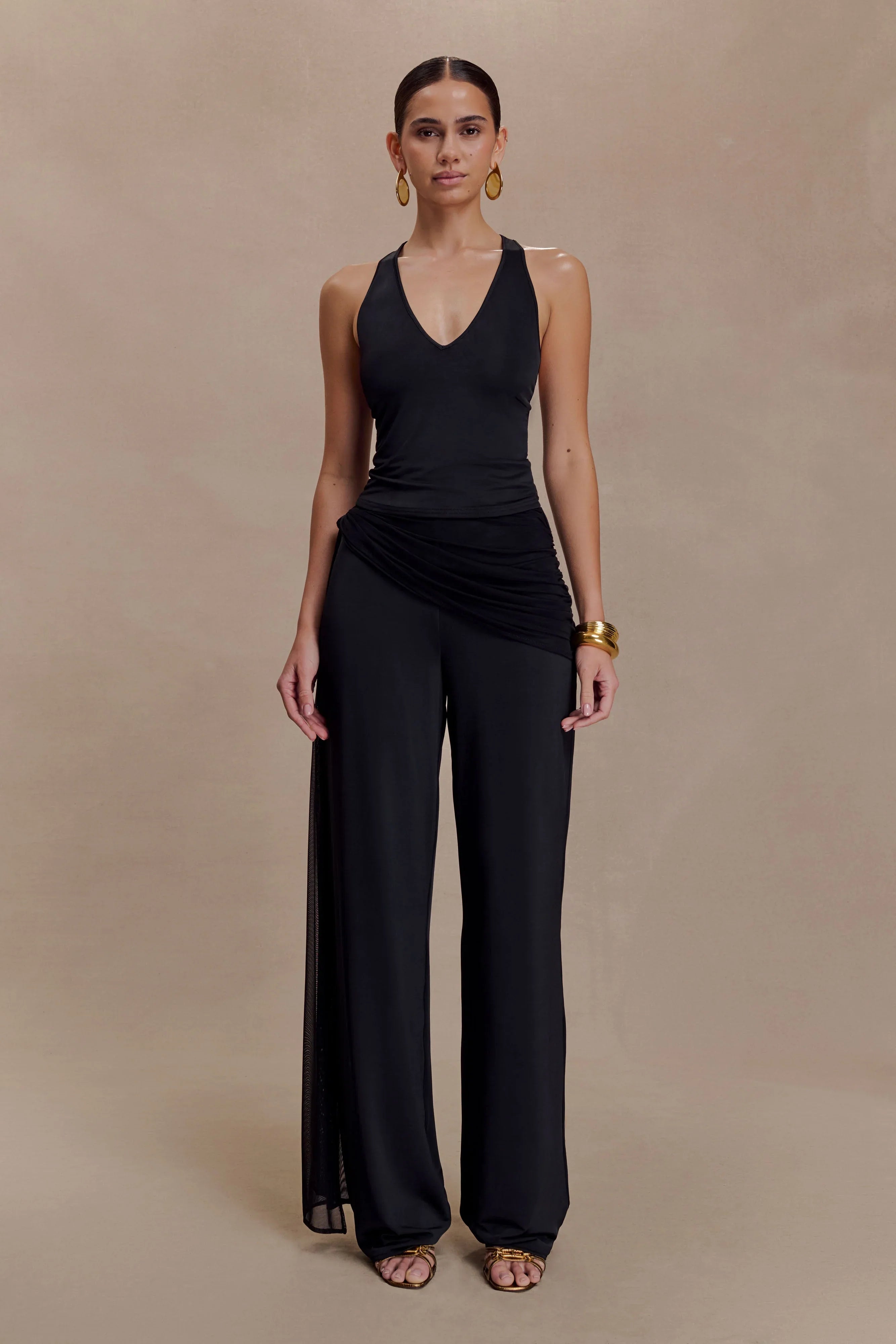 Aspyn Slinky Gathered Wide Leg Pants Black