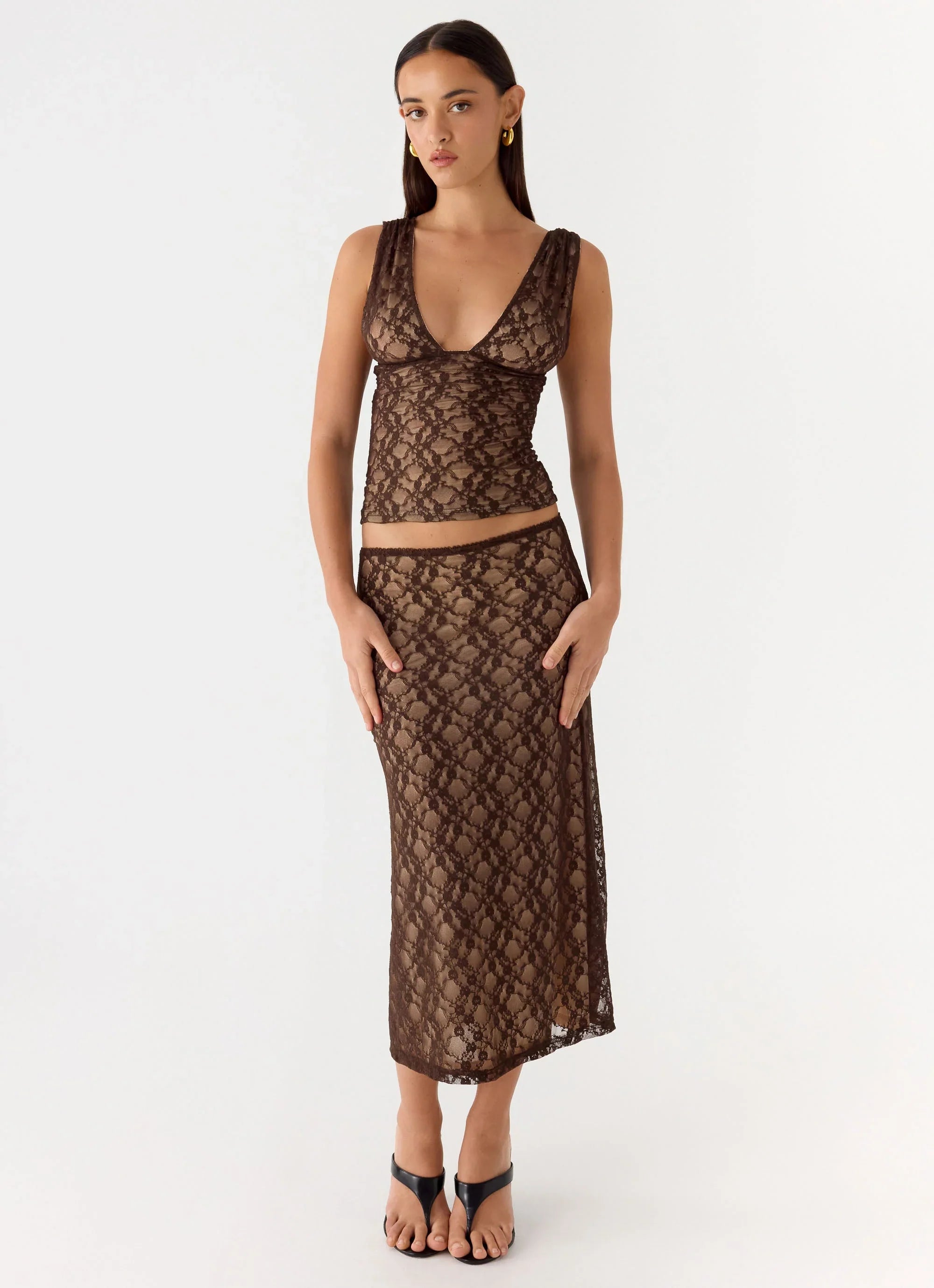 Options Lace Top Chocolate