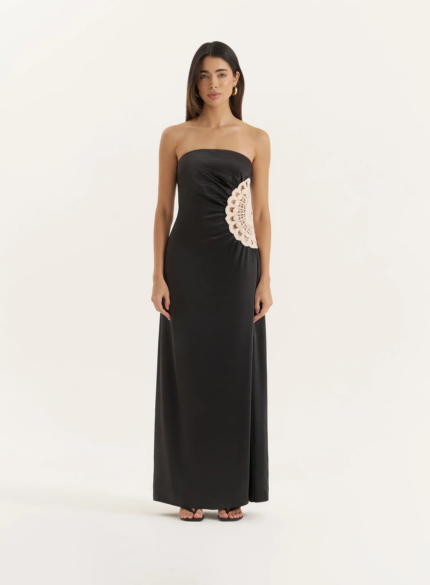 Black Crochet Insert Satin Bandeau Dress