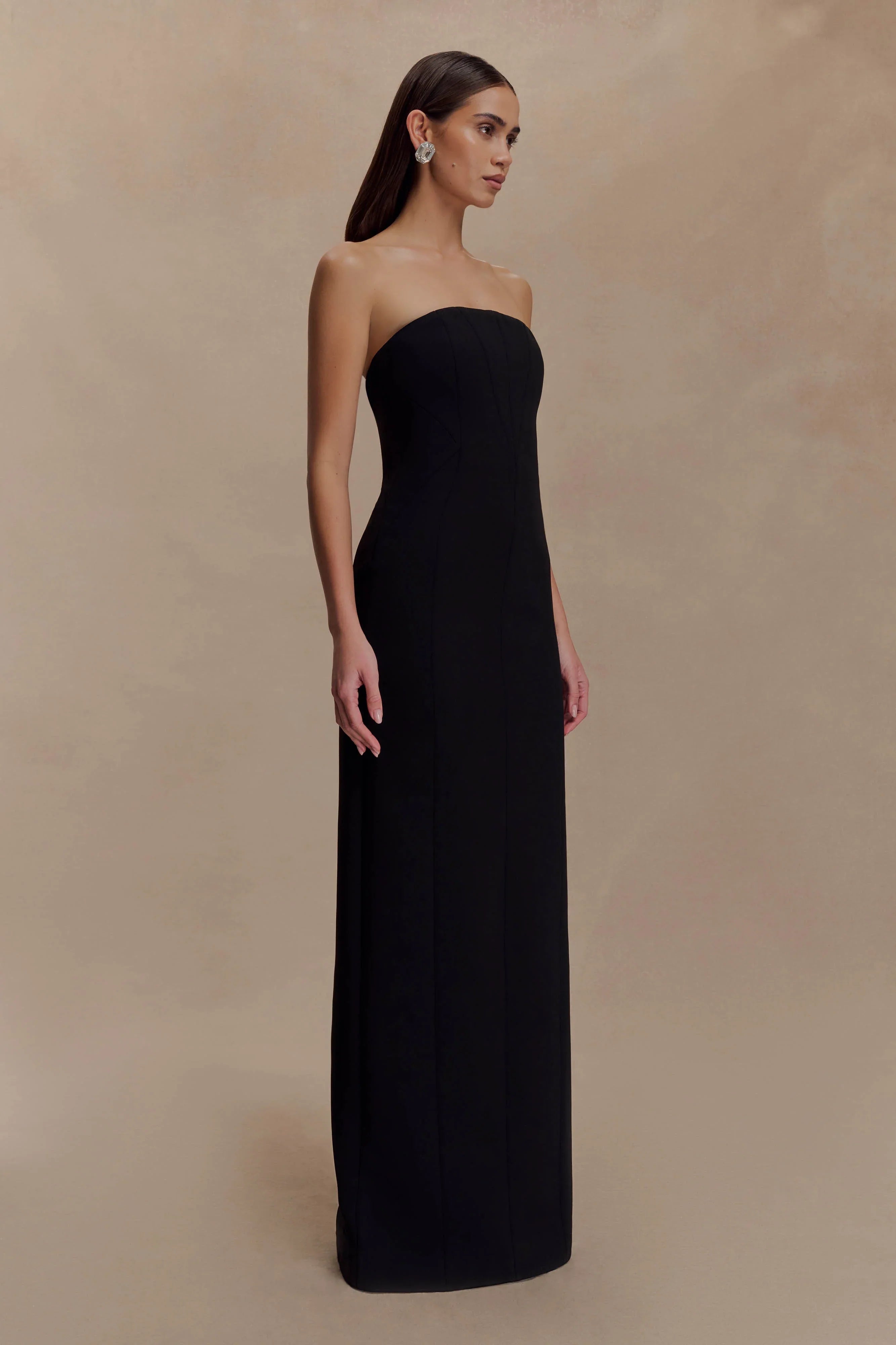Kalila Strapless Crepe Maxi Dress Black