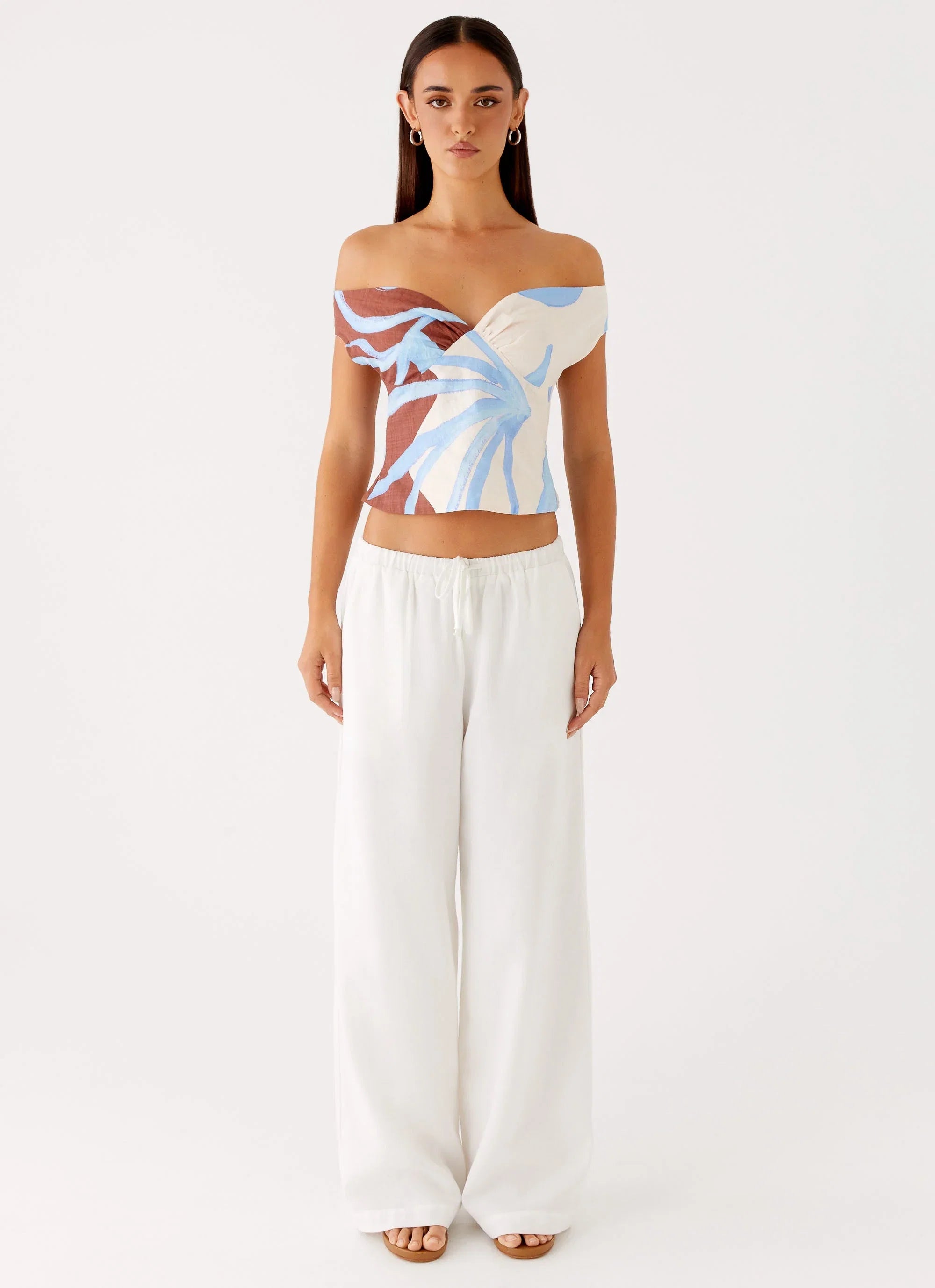 Ozella Off Shoulder Top Bloom Wave Print