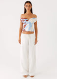 Ozella Off Shoulder Top Bloom Wave Print