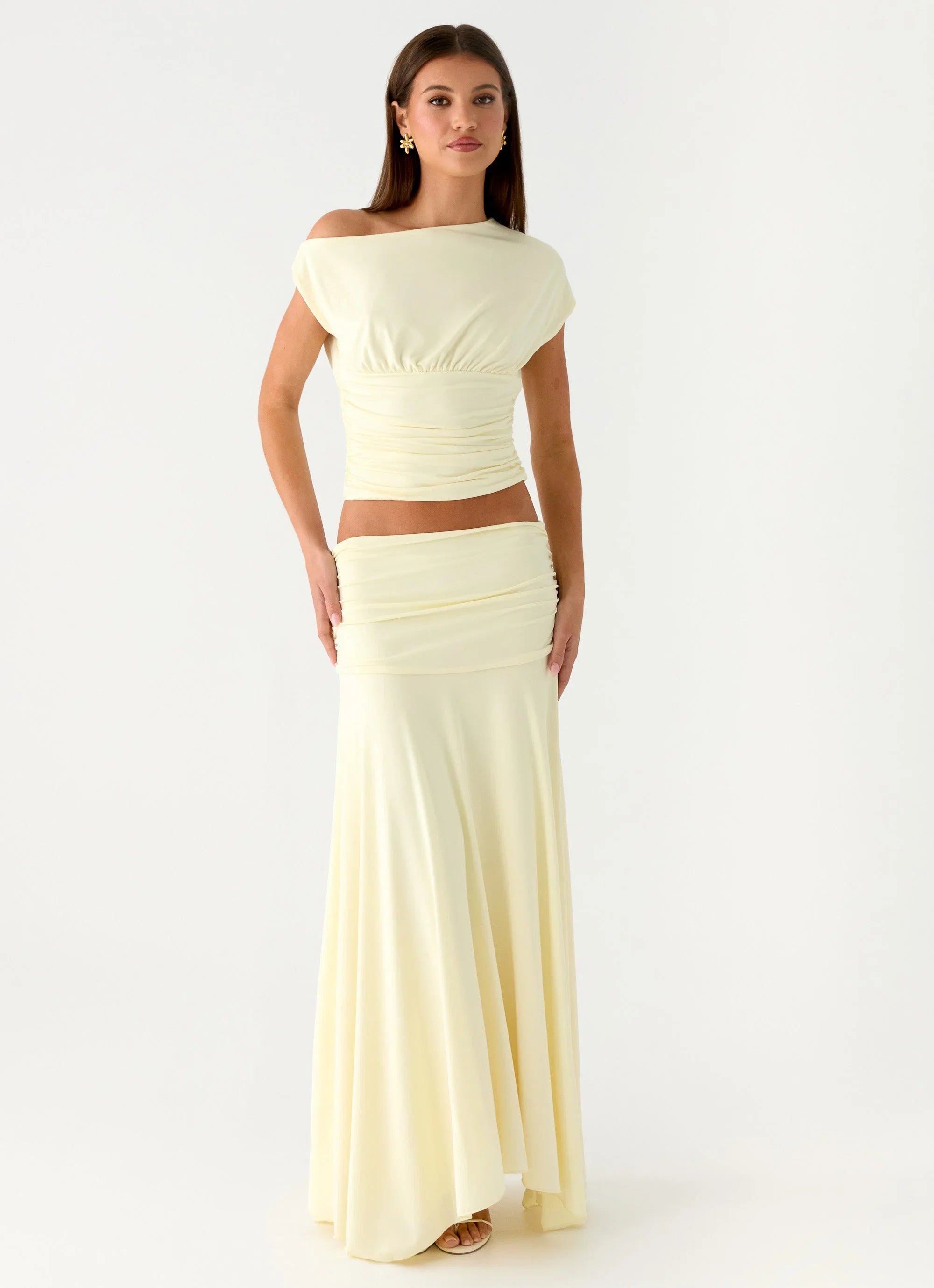 Liana Ruched Maxi Skirt Yellow