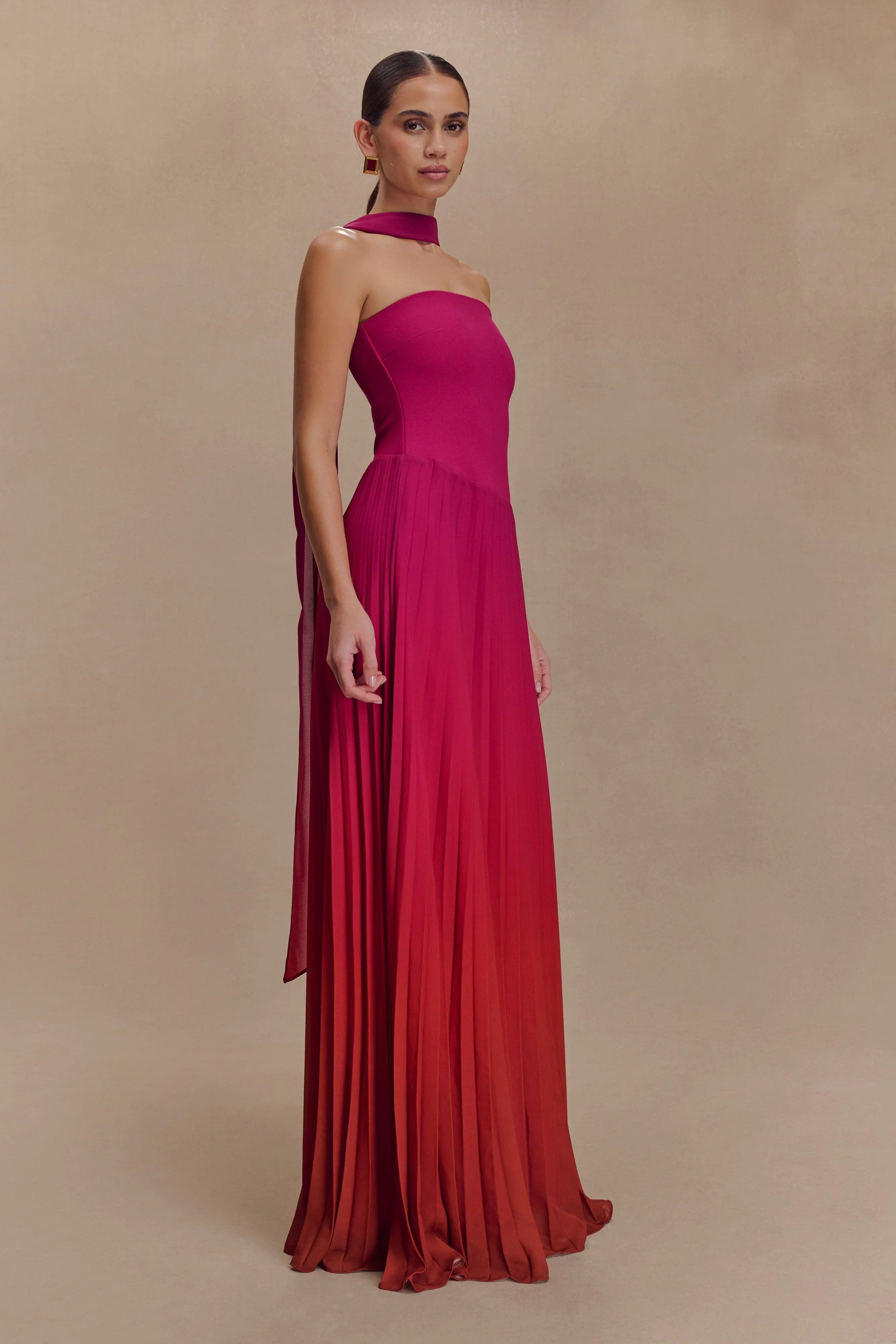 Caira Chiffon Scarf Maxi Dress Ombre Dark Pink
