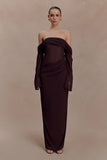 Kirsten Off Shoulder Chiffon Maxi Dress Cacao Brown