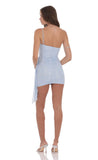 Foil Mesh One Shoulder Tassel Dress in Light Blue