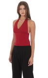 V Neck Halter Top in Maroon