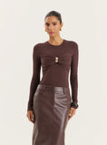 Chocolate Knitted Hardware Bust Detail Top
