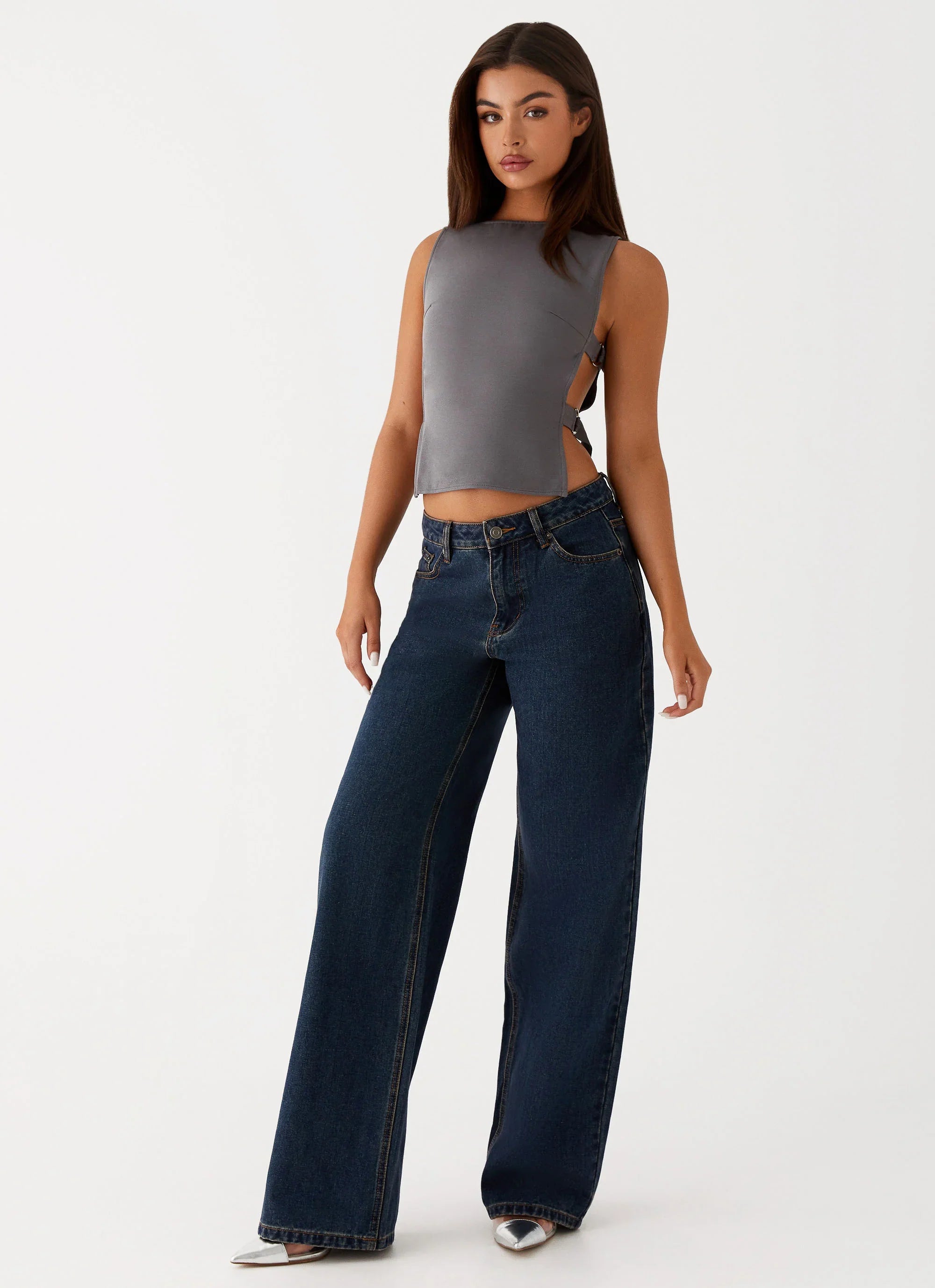 Keanna Low Rise Denim Jeans Washed Denim