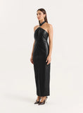 Black Faux Leather Halterneck Maxi Dress