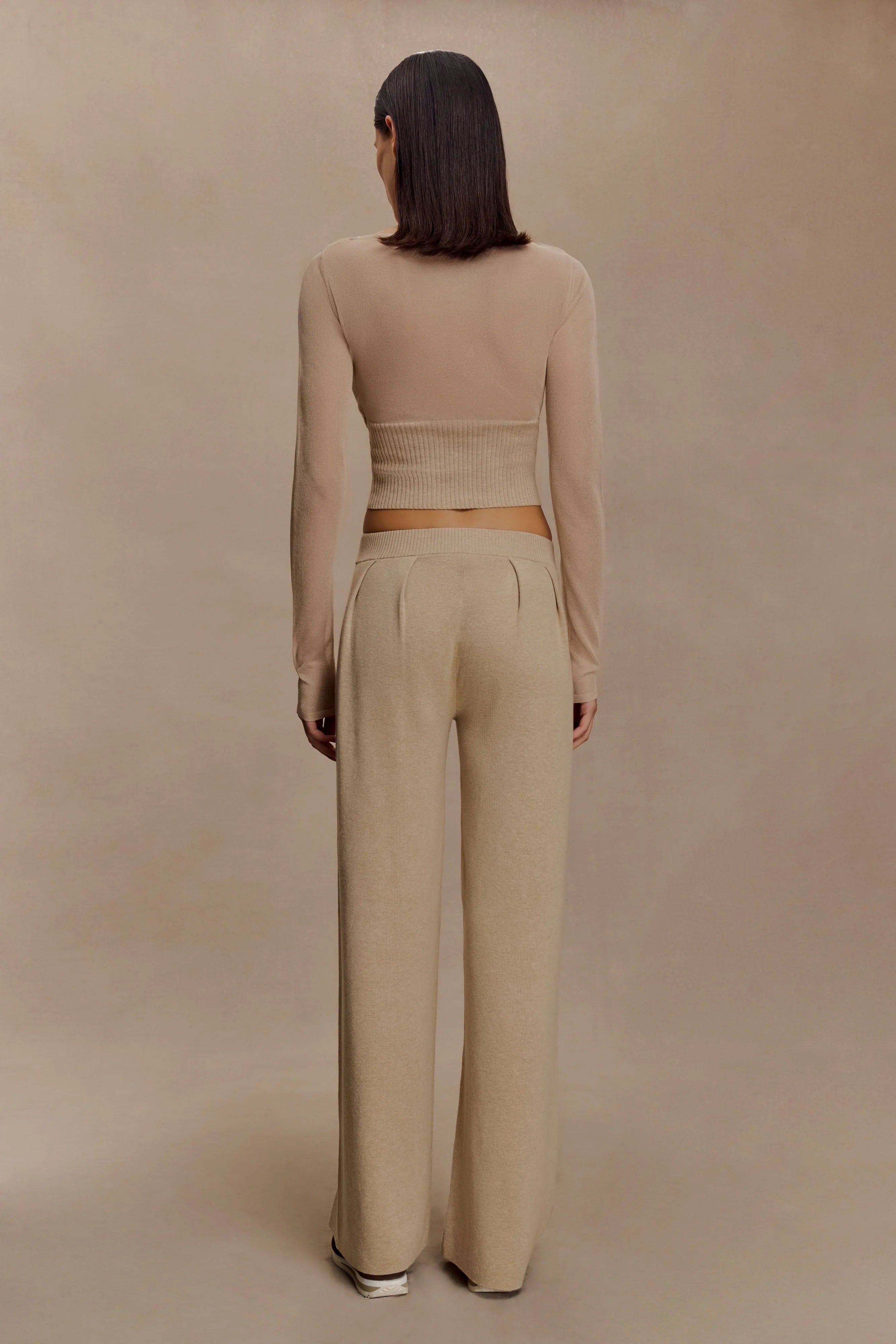 Frannie Gathered Silk Blend Knit Pants Sand