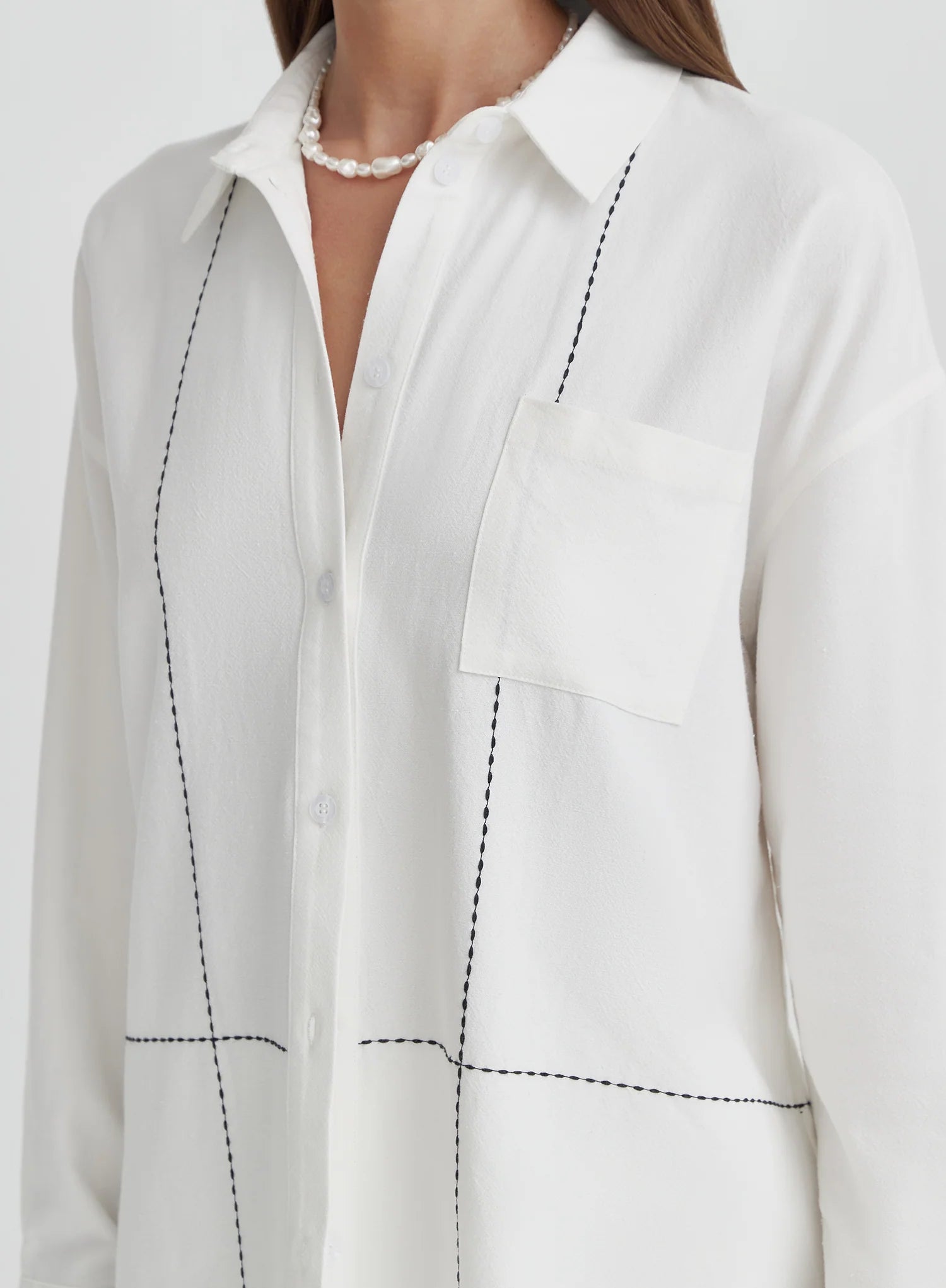 Off White Contrast Stitch Linen Oversized Shirt