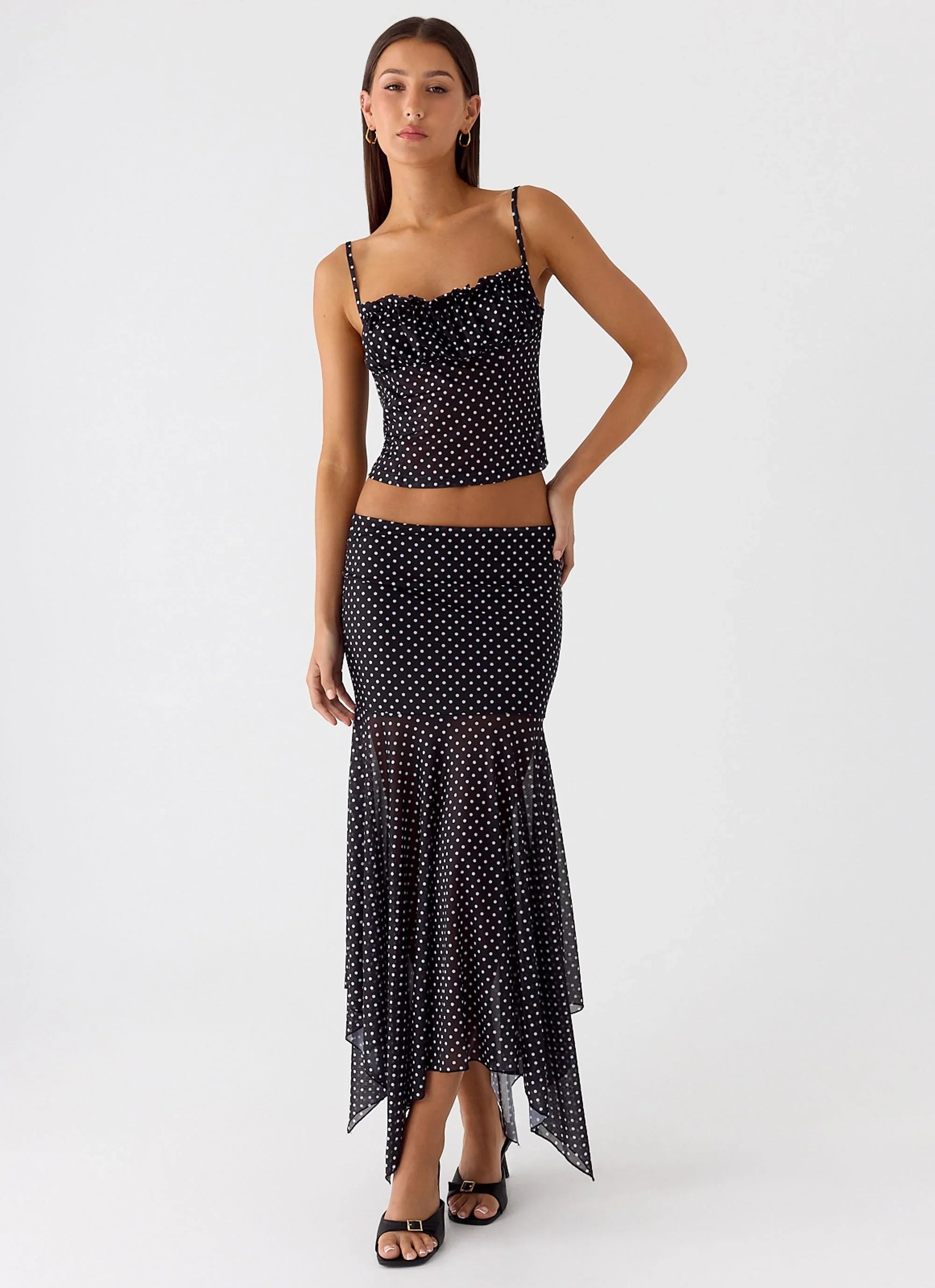 Buffy Maxi Skirt Black Polkadot