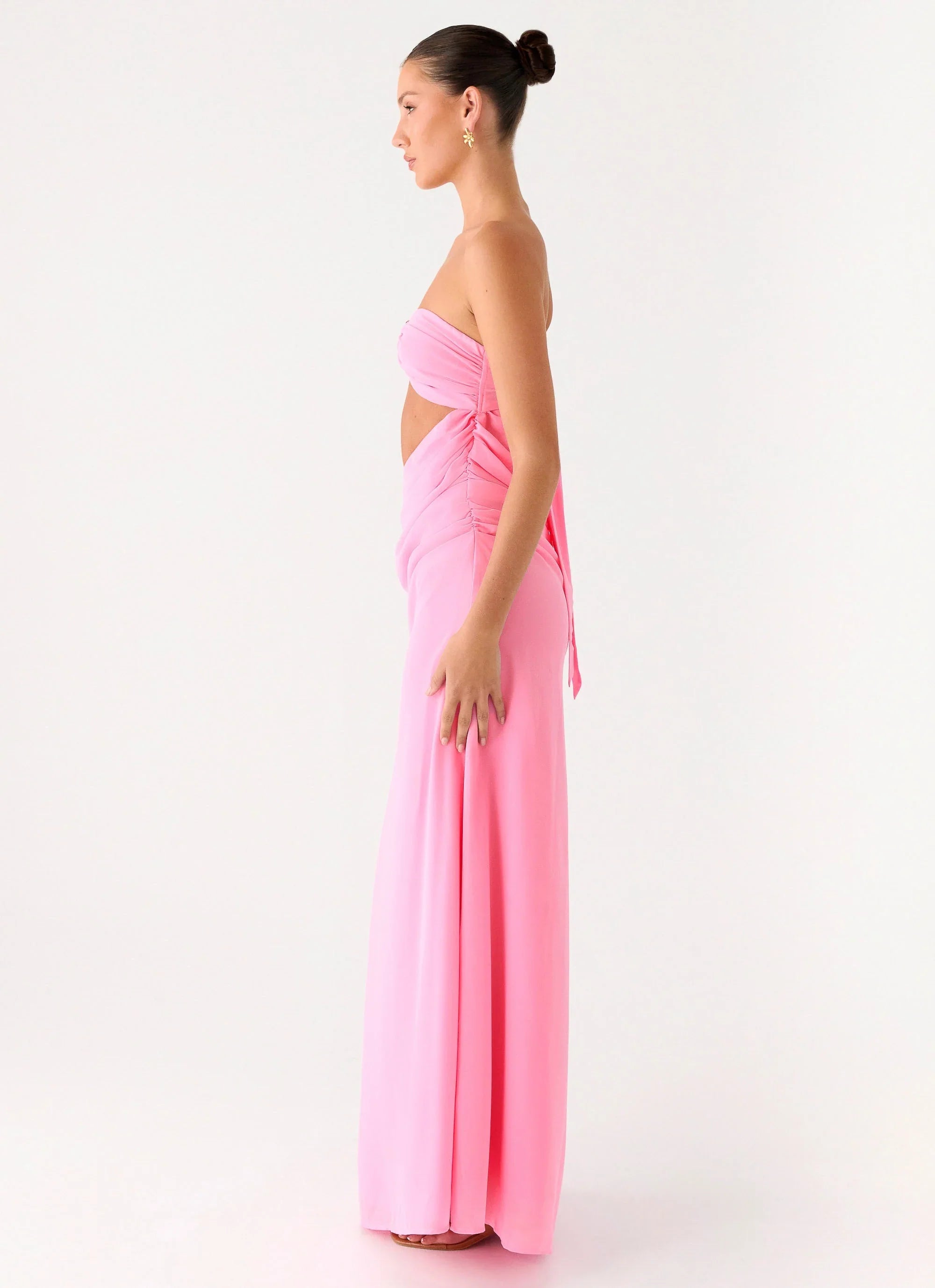 Falling Forever Strapless Beaded Maxi Dress Pink