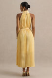 Tulip Lemon Pleated High Neck Midi Dress