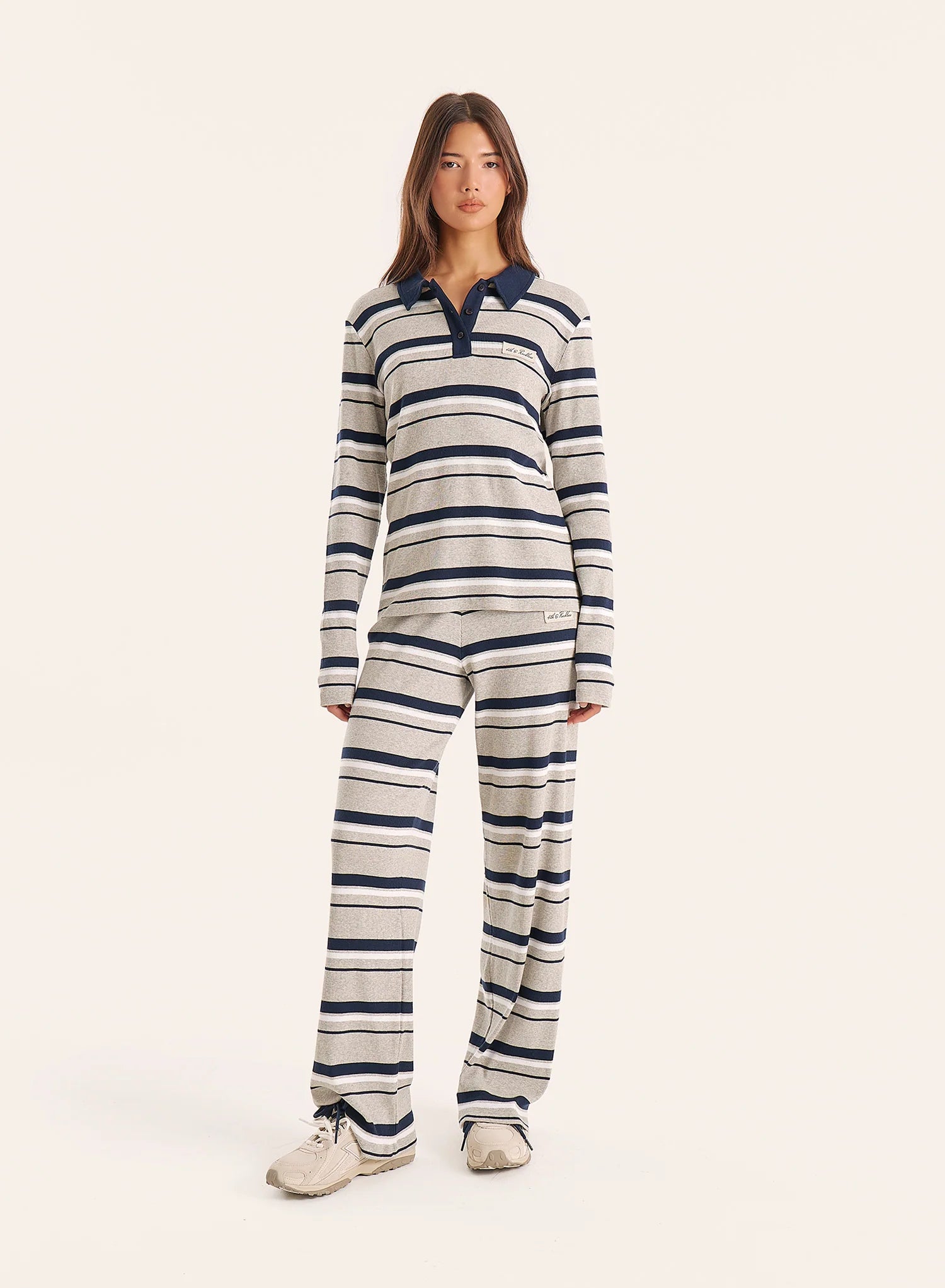 Grey And Blue Striped Ribbed Jersey Trousers