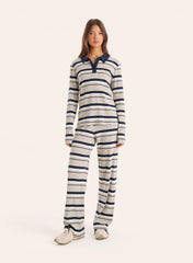 Grey And Blue Striped Ribbed Jersey Trousers