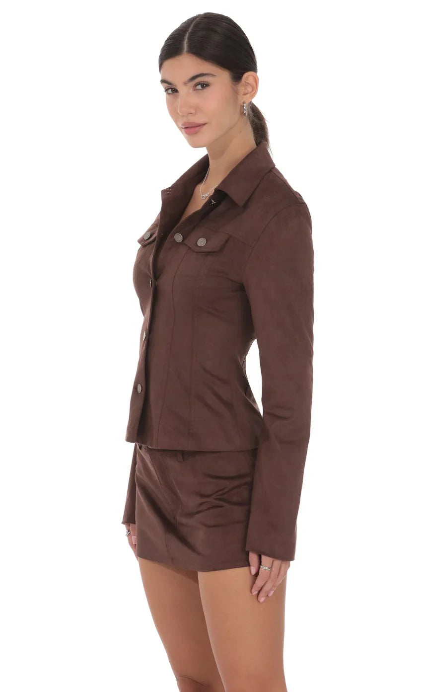 Suede Mini Skort in Chocolate