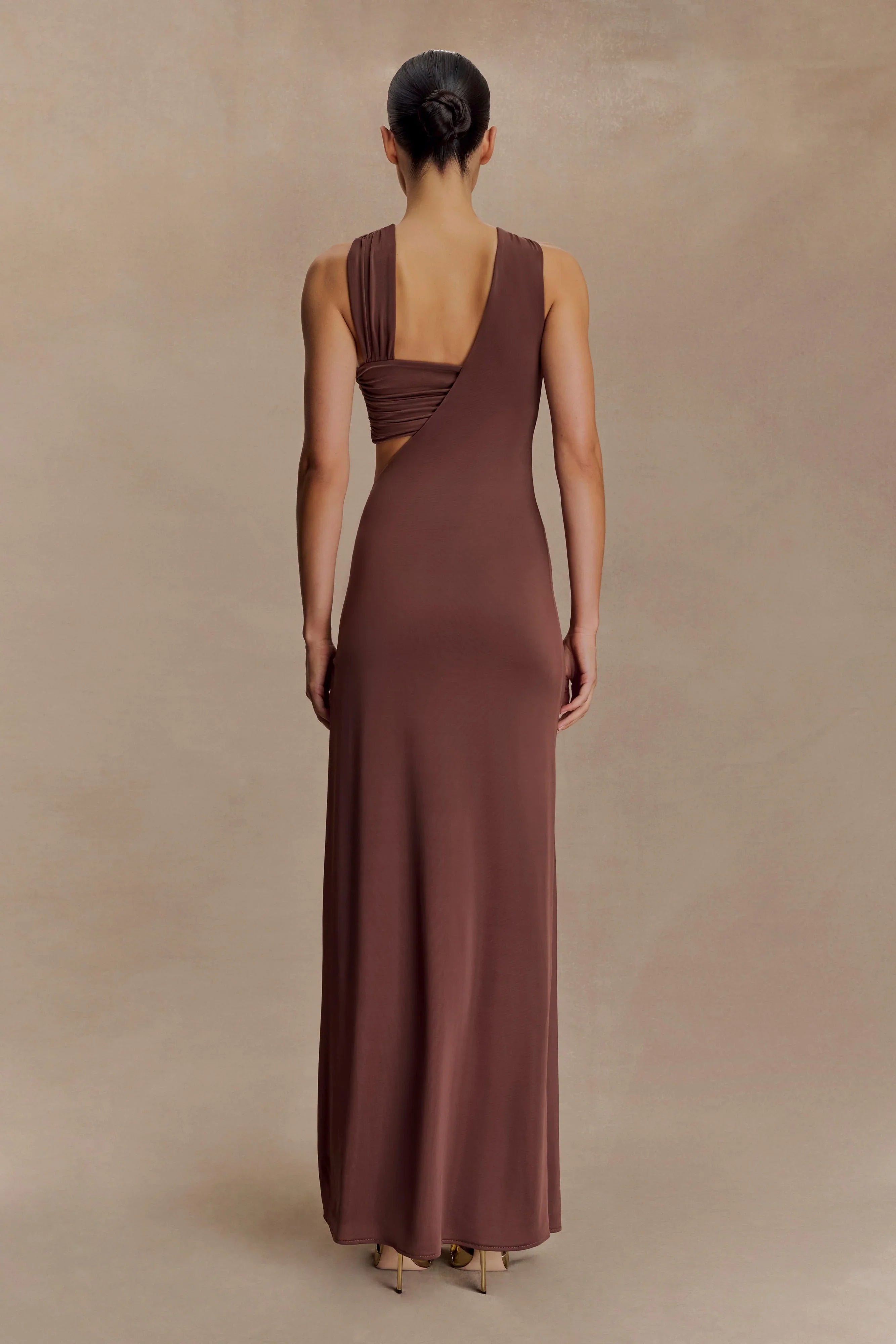 Lottie Slinky Maxi Dress With Split Chocolate