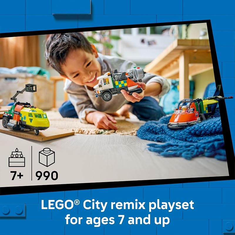 LEGO City Airplane Service Truck Hovercraft Remix Building Toy for Kids Mix Match Emergency Vehicle Truck Toys for Pretend Play Gift Idea for Boys Girls Ages 7 60505