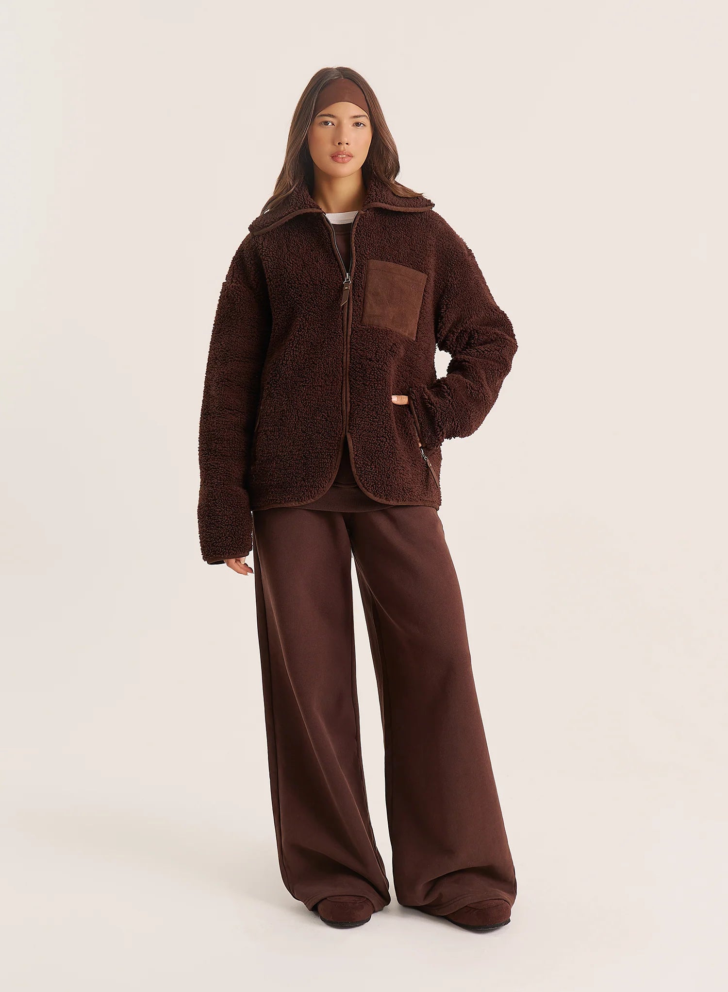 Chocolate Pocket Detail Zip Fleece Jacket
