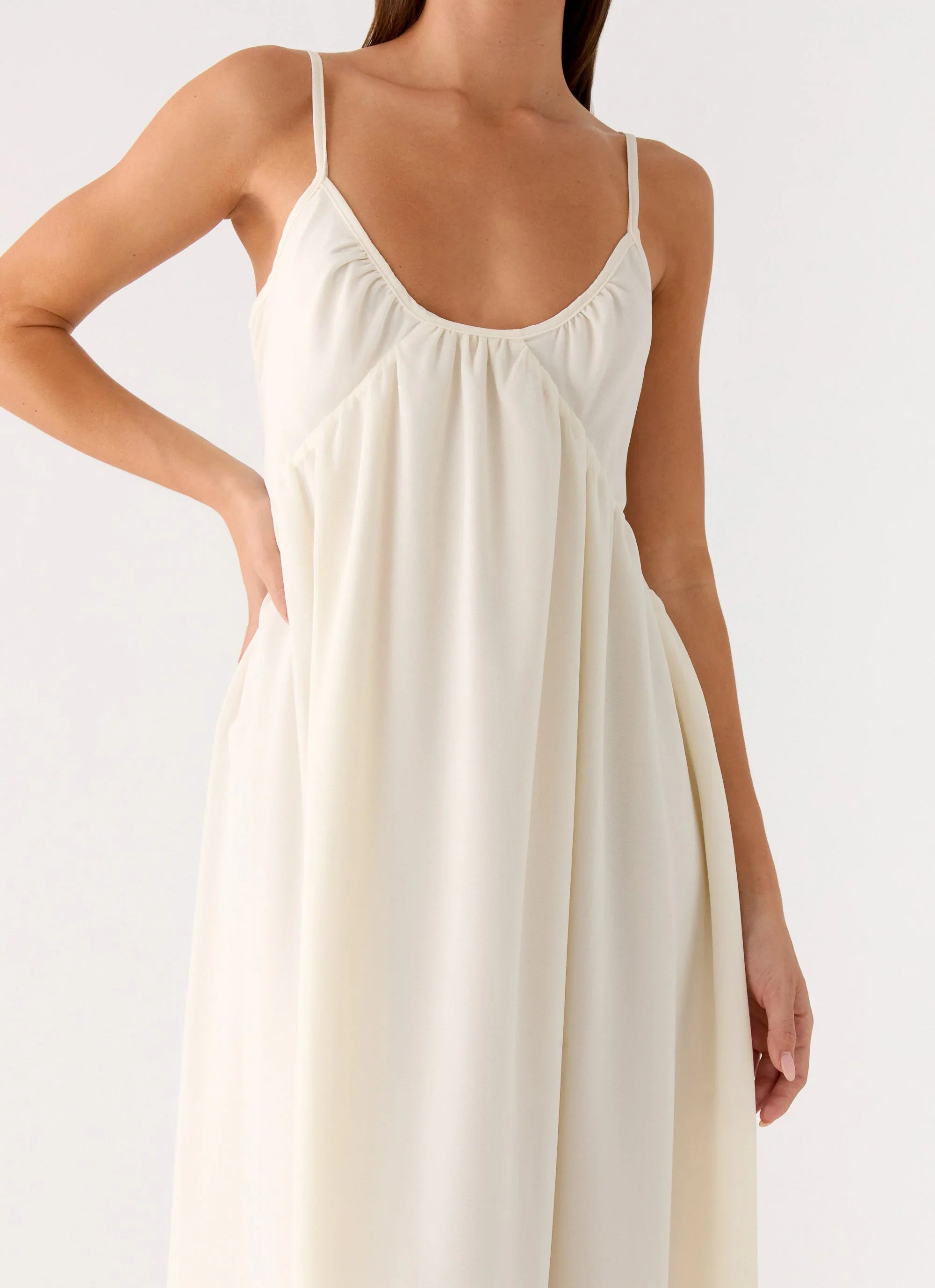 Whisperlight Chiffon Scooped Neck Maxi Dress White