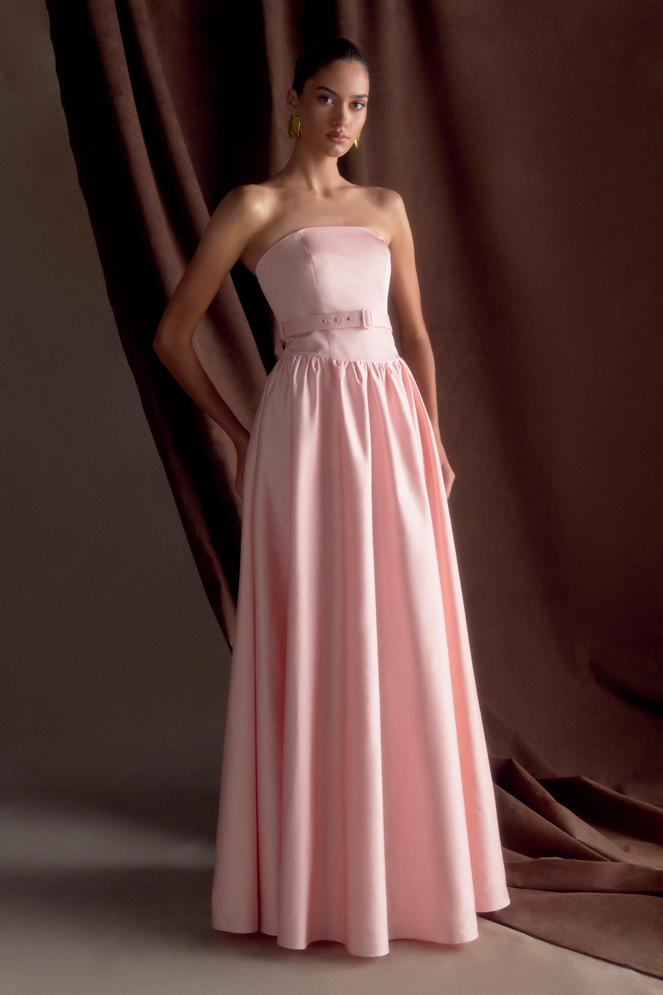 Florence Strapless Belted Maxi Dress Baby Pink