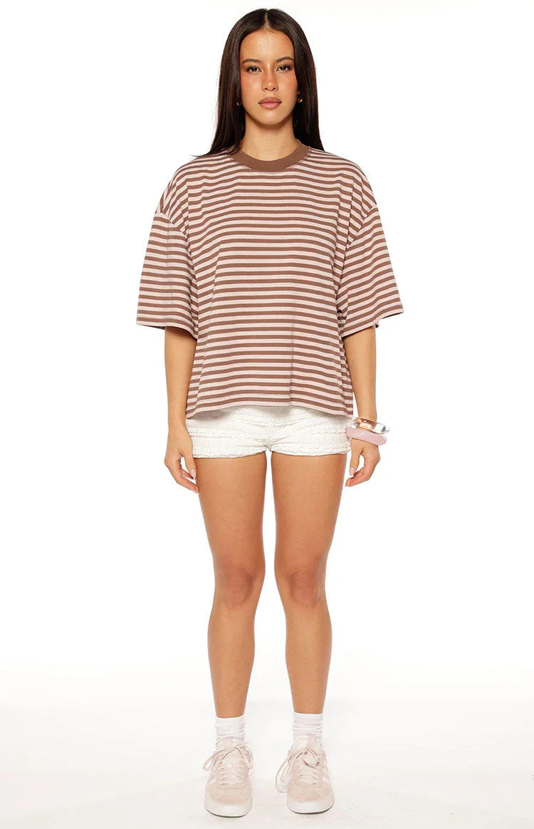 Lioness Bloom Short Sleeve Top Chocolate Blush Stripe