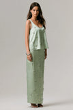 Lena Mint Satin Embellished Maxi Skirt