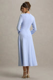 Cassiopeia Light Blue Long Sleeve Midi Dress With Cross Waist
