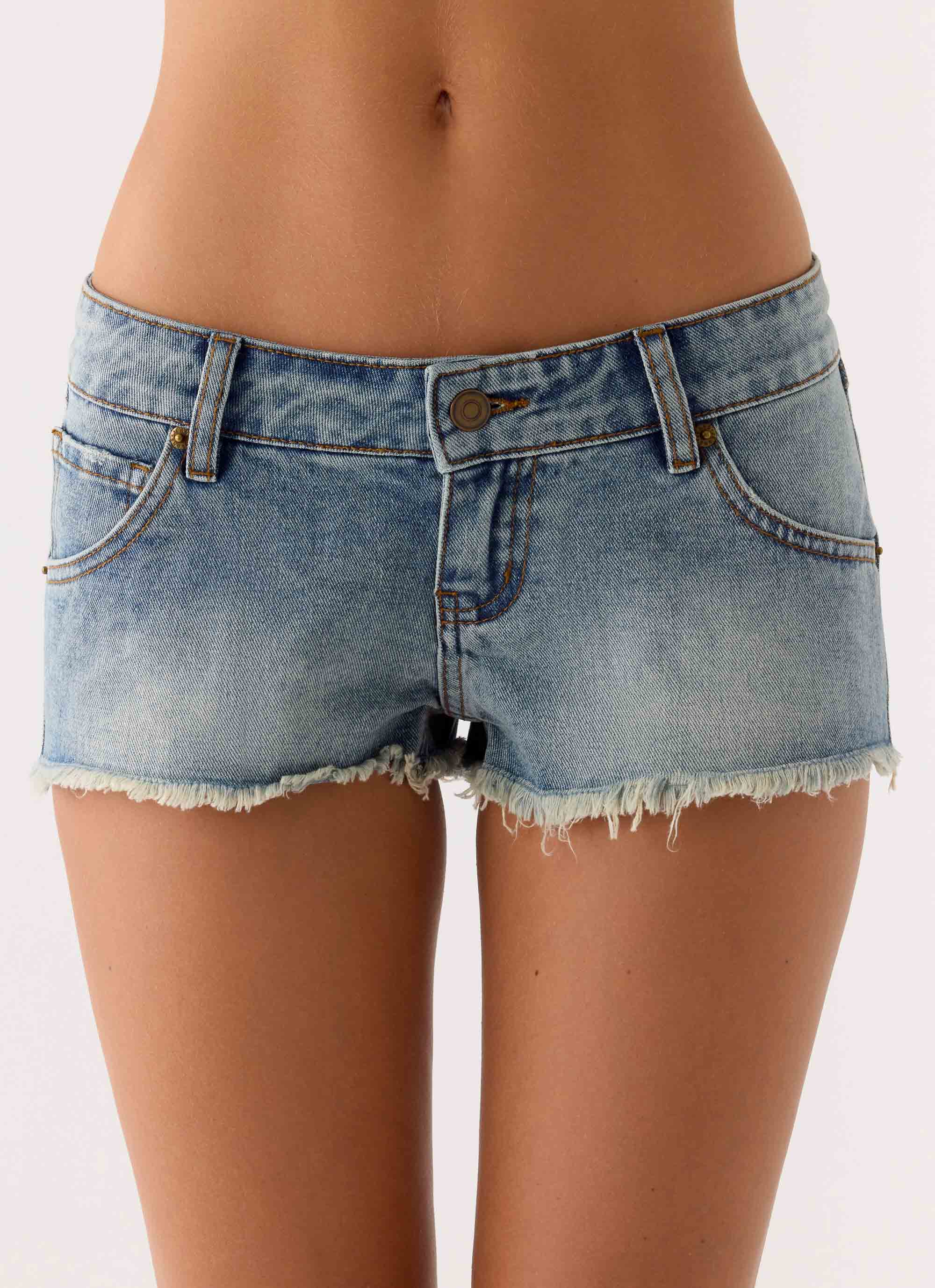 Elias Low Rise Distressed Denim Shorts Vintage Wash Blue