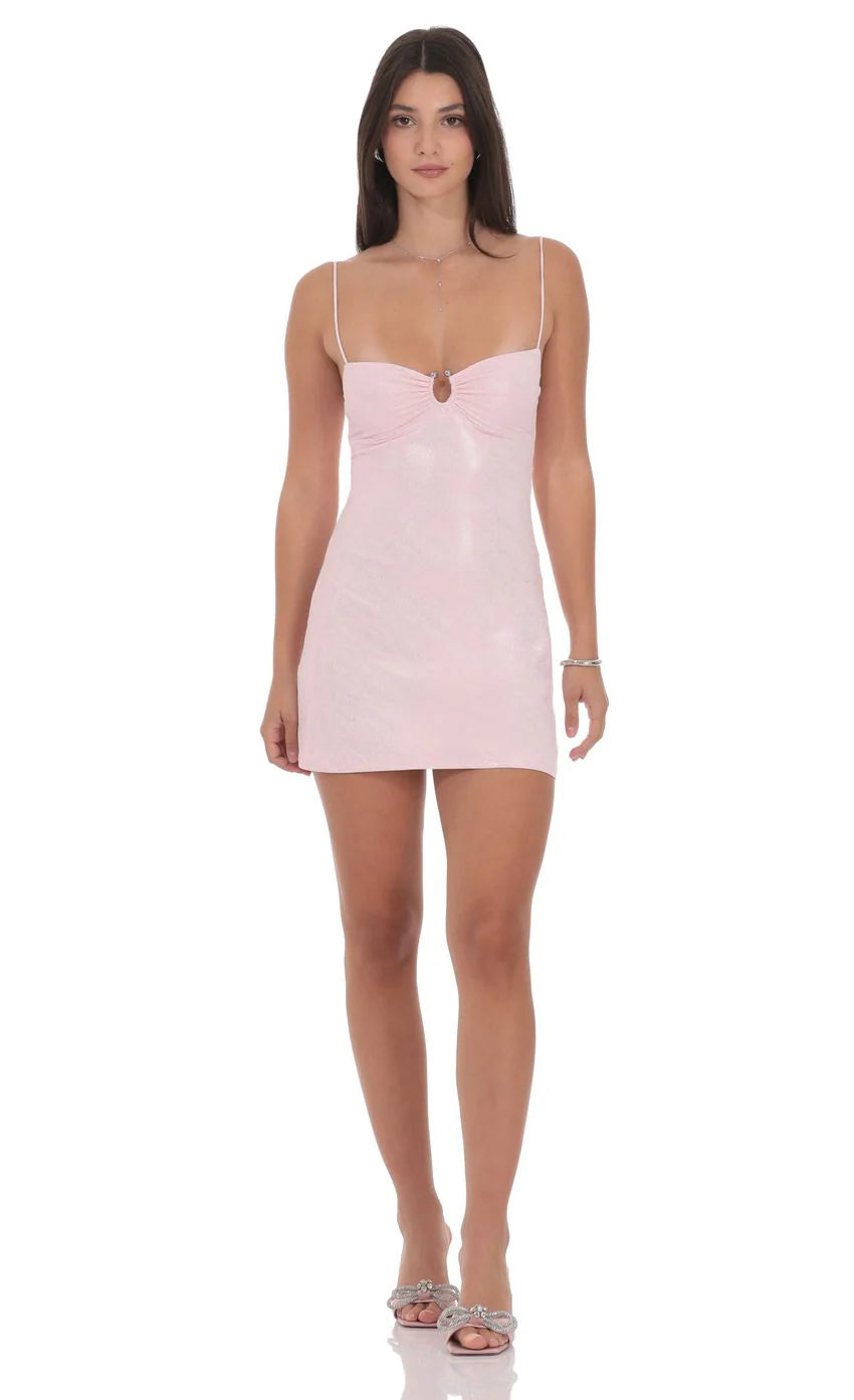 Foil Embellished Dress in Baby Pink