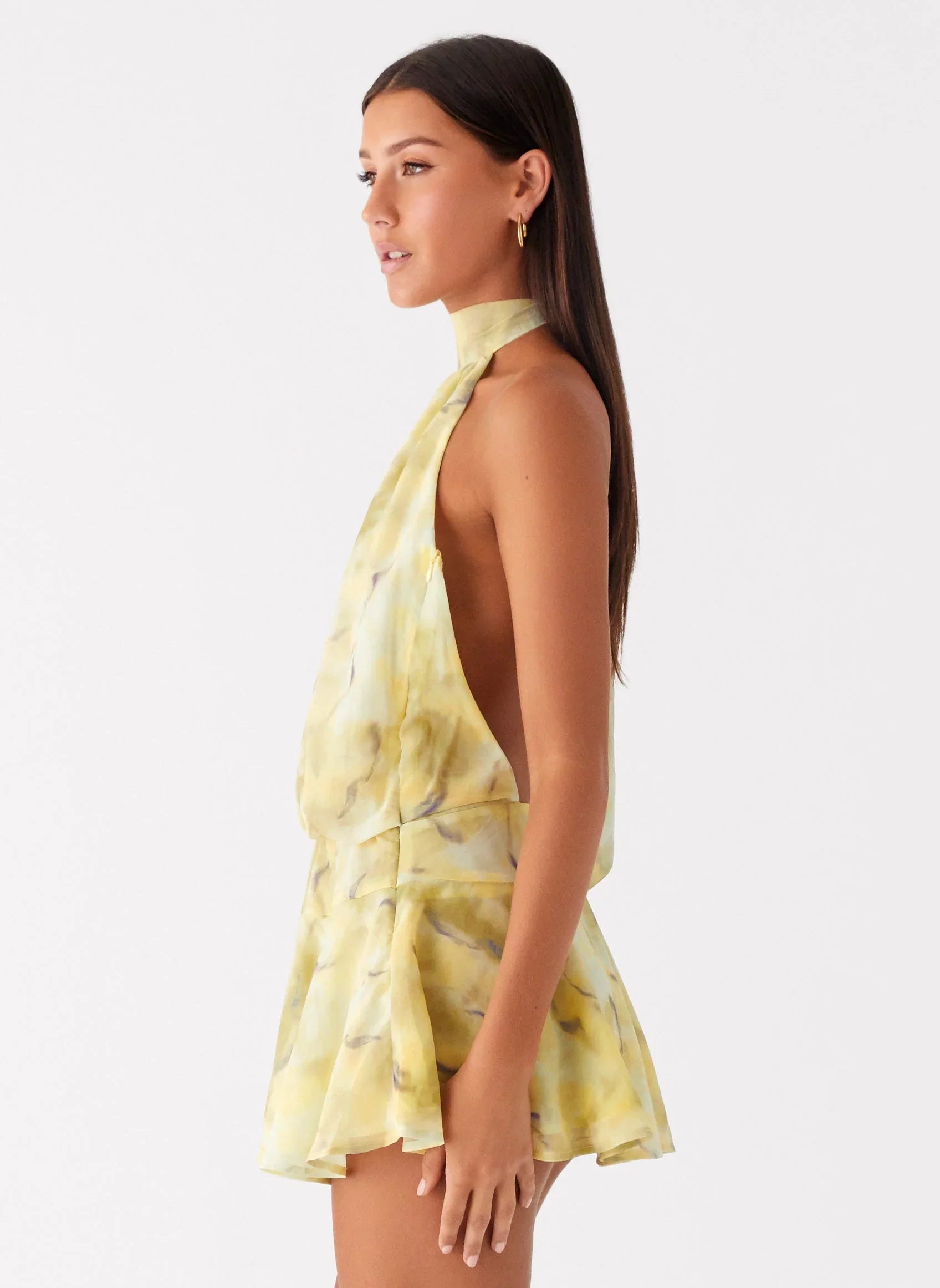 First Date Halter Mini Dress Yellow Tie Dye