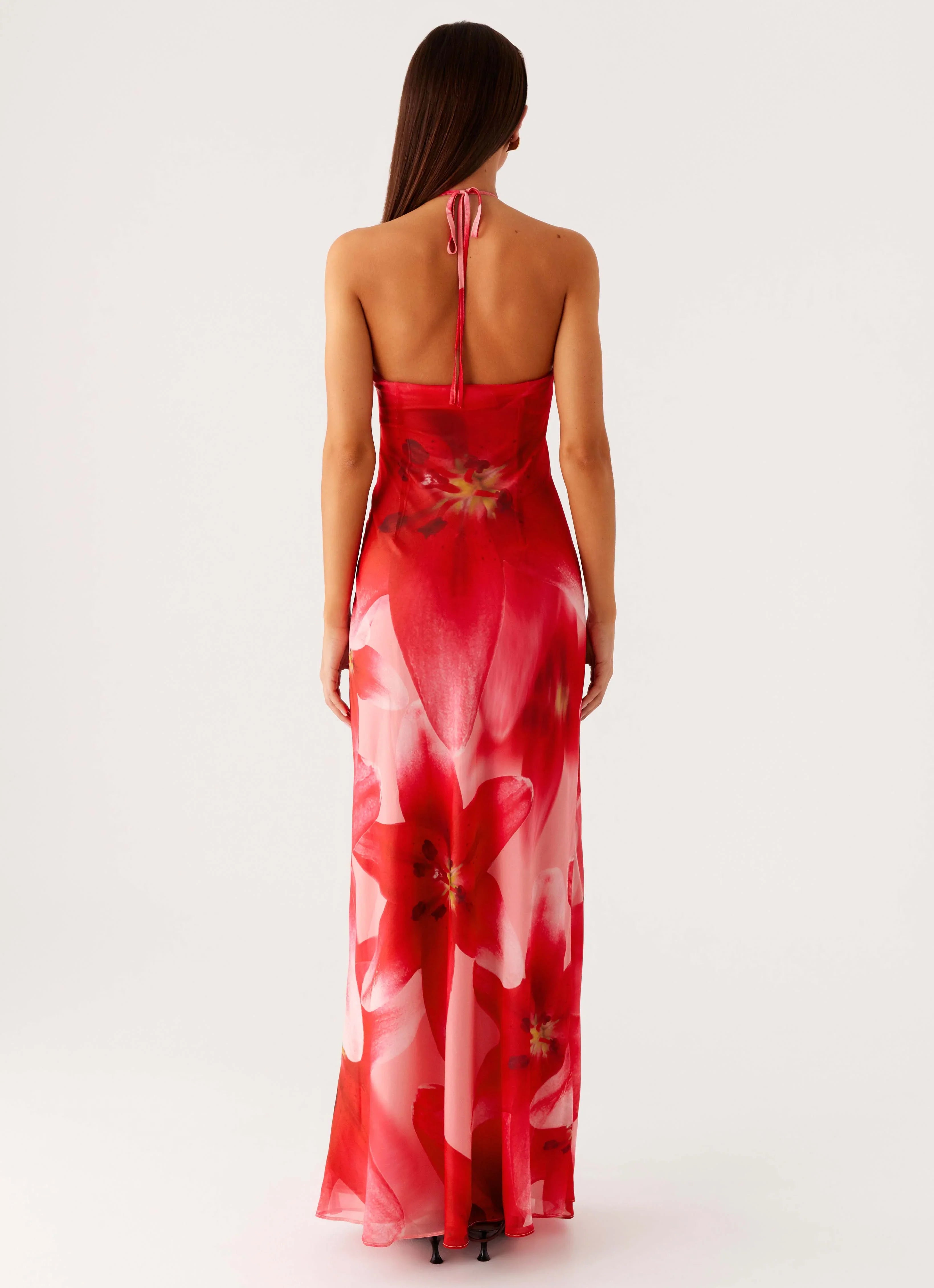 Vatiana Chiffon Maxi Dress Peach Watermelon Flower