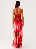 Vatiana Chiffon Maxi Dress Peach Watermelon Flower