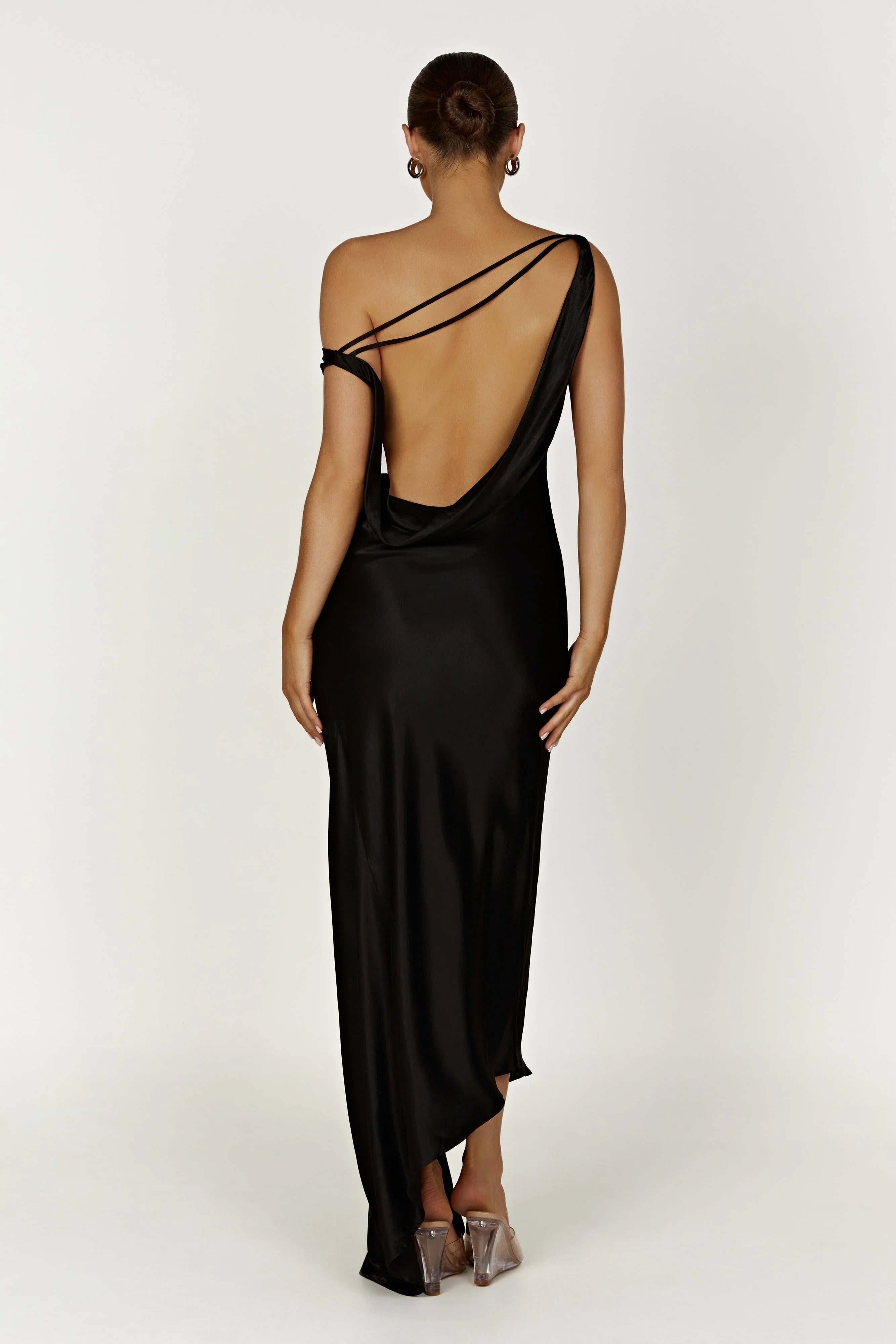 Yvette Slip Maxi Dress With Asymmetrical Hem Black
