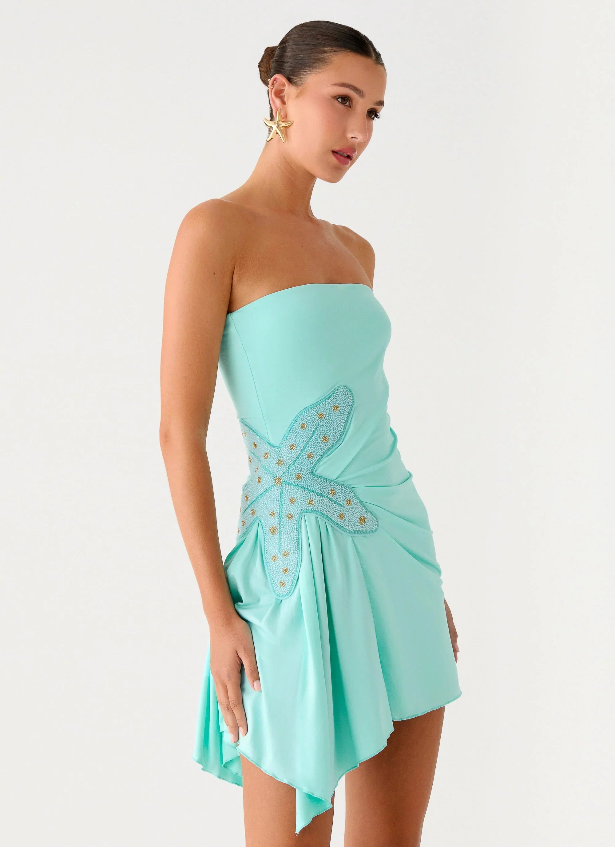 Ocean Dream Strapless Mini Dress Turquoise