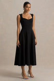 Andromeda Black Sweetheart Neck Midi Dress
