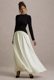 Benedetta Black Cream Long Sleeve Drop Waist Maxi Dress
