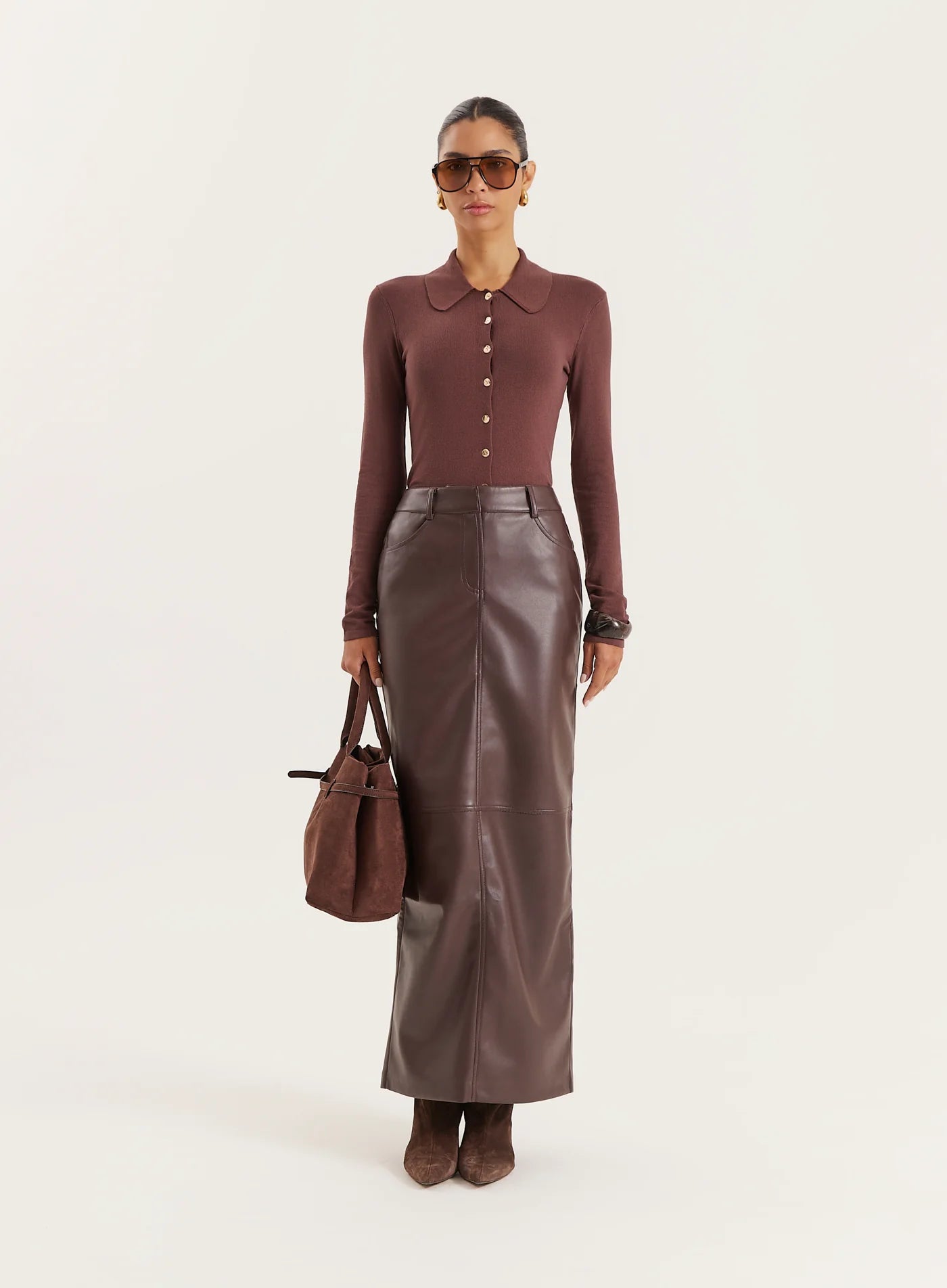 Chocolate Lightweight Knitted Button Down Top