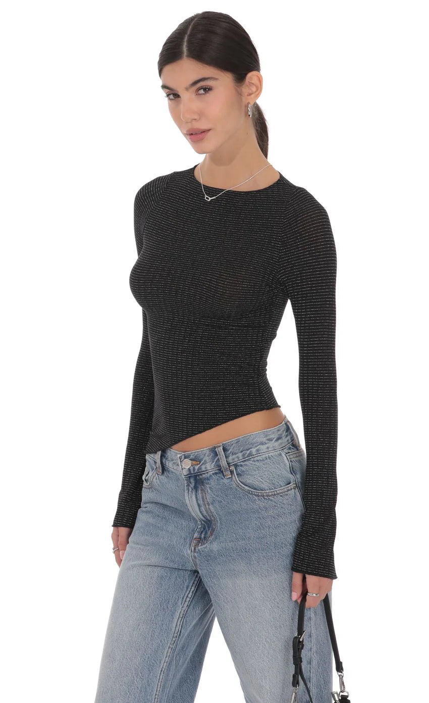 Shimmer Asymmetrical Top in Black