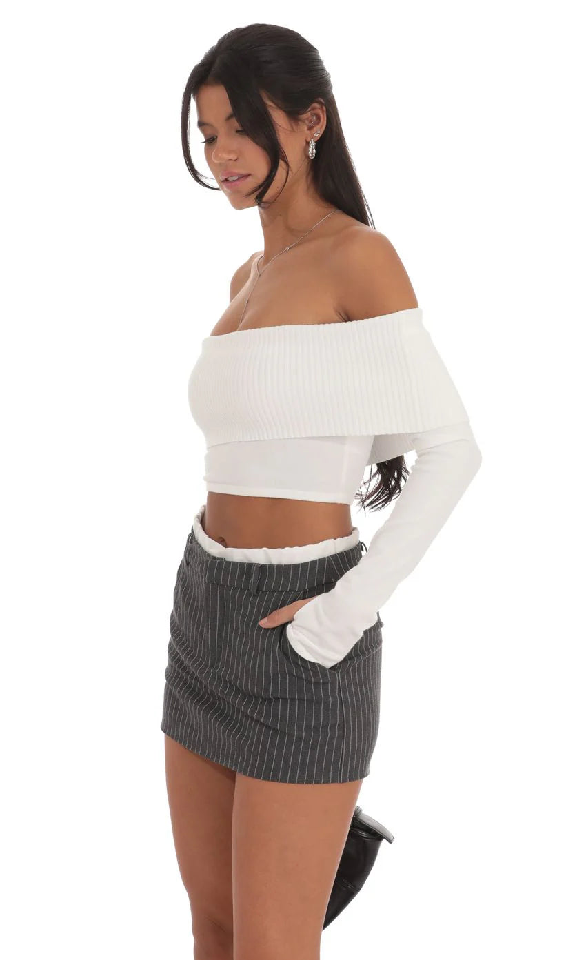 Faux Layered Pinstriped Skort in Grey