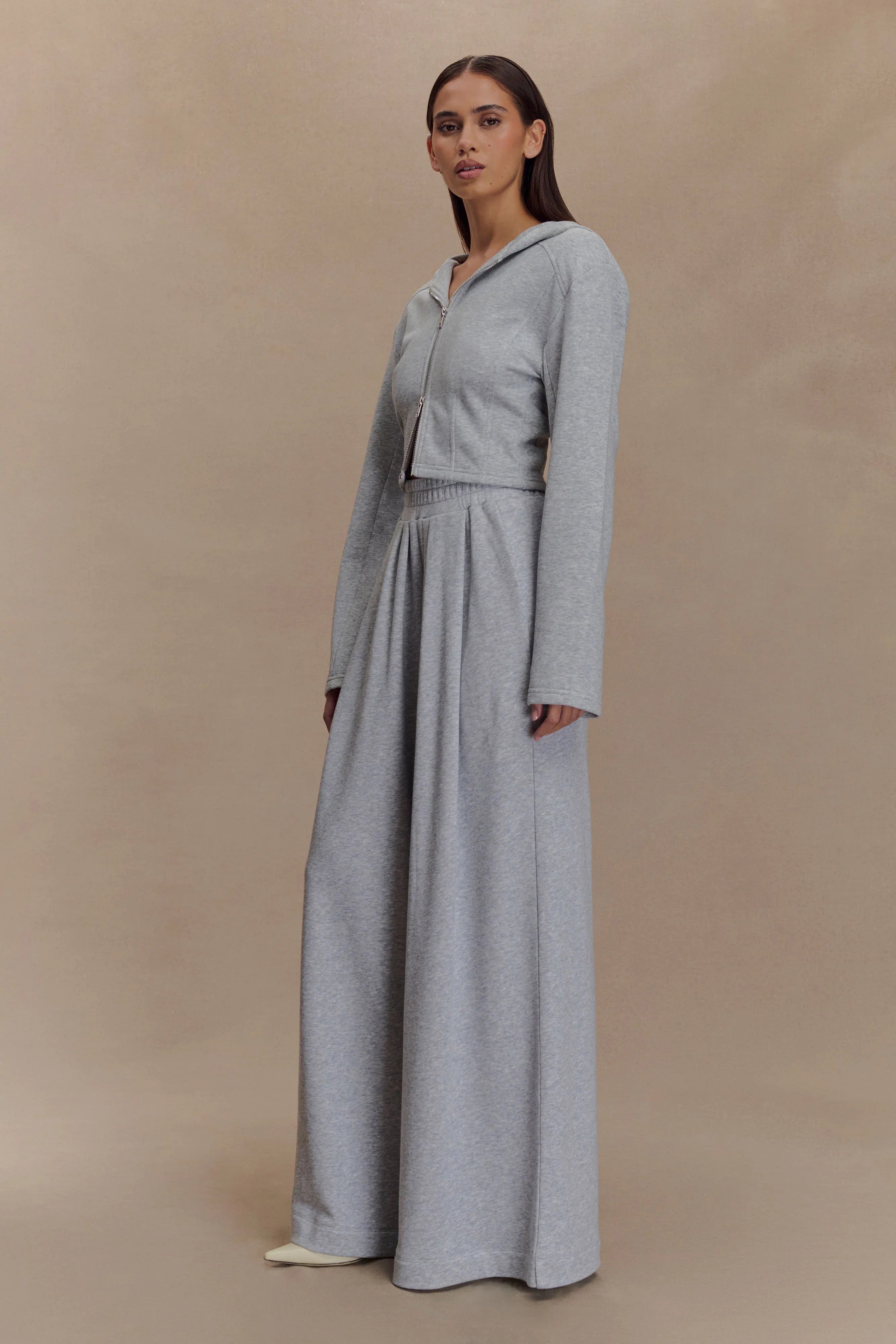 Aspen Gathered Wide Leg Jogger Light Grey Marle