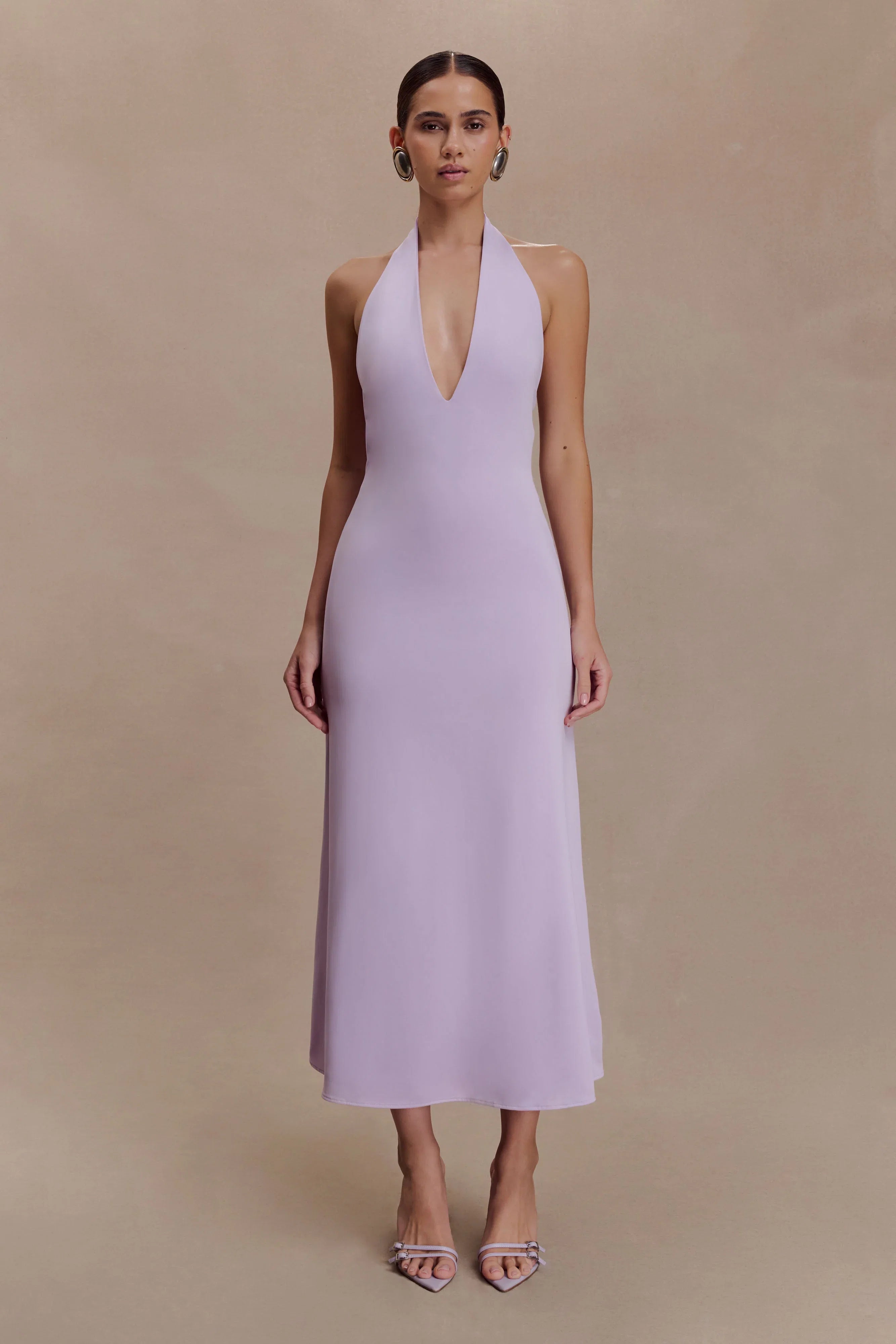 Genie Slinky Halter Midi Dress Lilac