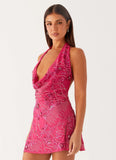 Cinzia Beaded Mini Dress Fuchsia