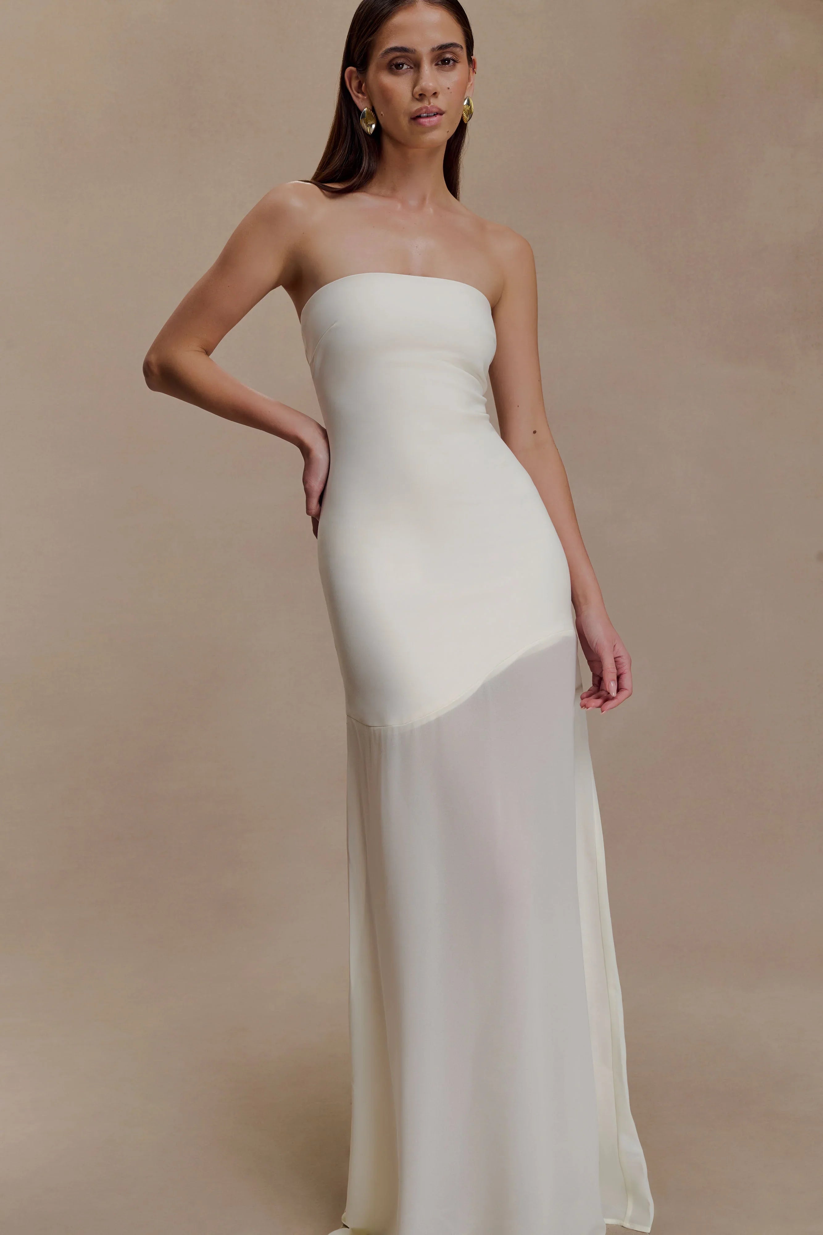 Mason Crepe And Chiffon Maxi Dress Ivory
