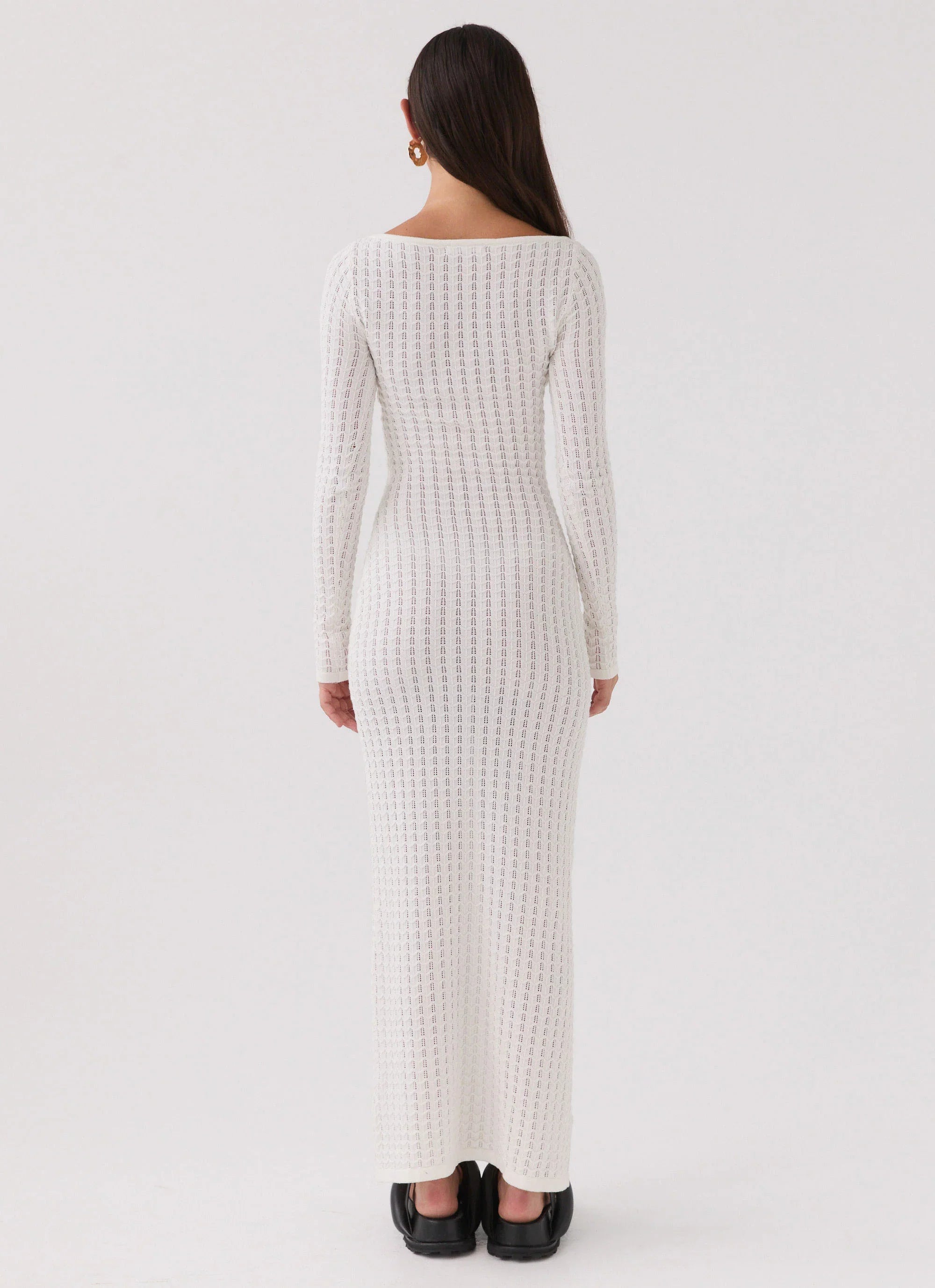 Crystal Cascade Knit Maxi Dress White