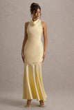 Amelita Lemon Satin Cowl Neck Maxi Dress